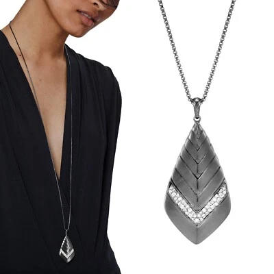 JOHN HARDY Moderno Collar Colgante Diamante Cadena Negro Plata de Ley 36" L Foto 1 de 4