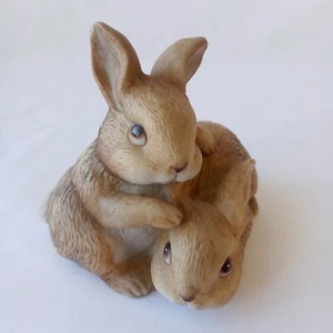 VTG Homco Bunny Figurine 1455 Brown Rabbits Cuddled Easter Bunny Spring - Picture 1 of 7
