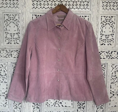 Vtg Light Pink Suede Leather Western Style Button Up Jacket Sz Large - Image 1 of 4