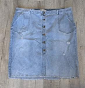 Jean Skirt Womens Plus Sz 28W Midi Modest Est 1946 Denim Distressed Button Down - Picture 1 of 7