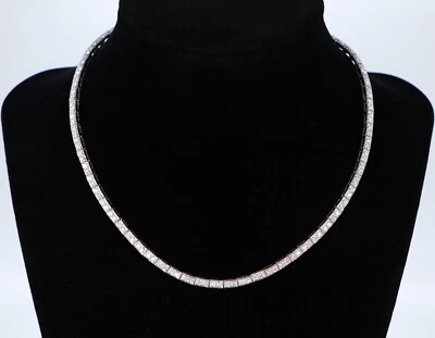 $8800 BK Oro Blanco 14K Conjunto Redondo Pavé Diamante Gargantilla Tenis Collar 15" Foto 1 de 4