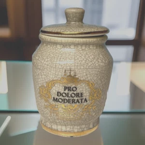 Eli Lilly Pharmacy Apothecary Jar Gray Gold Pro Dolore Moderata Vintage 1970’s - Picture 1 of 18