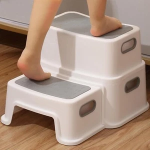 2-stufige Tritthocker Kinder Anti-Rutsch Trittschemel Hocker Badhocker Grau/Weiß - Bild 1 von 6
