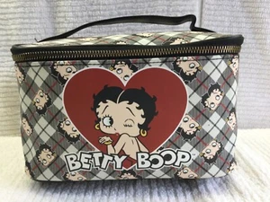 Betty Boop NWT Black White Plaid Make Up Cosmetic Bag Train Case - Picture 1 of 8