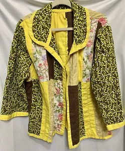 Chaqueta hecha a mano XL? Floral Sólido Amarillo Marrón Sin Forro Patchwork Granny Core - Imagen 1 de 10