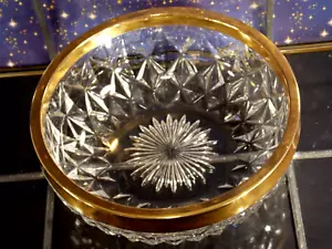 antik groß Kristall Glas Schale Schüssel "Val St. Lambert" Gold Montur signiert - Bild 1 von 4