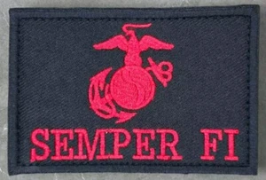 SEMPER FI MARINES USMC MARINE CORPS LOGO BLACK OPS RED TACTICAL HOOK PATCH - Picture 1 of 3
