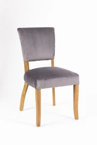 Grey Velvet Dining Chairs - Lucca - oak frame -Field & Hawken - pack of 2 - Picture 1 of 13