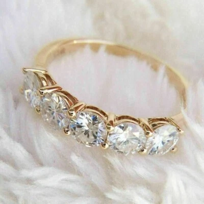 2.50 Ct Round Cut Moissanite Eternity Wedding Band Ring 14K Yellow Gold Plated - Image 1 of 4