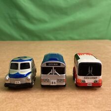 Set of three Nano Auto Penny Racers, #013, #016, #018, Buses, Pull Back cars