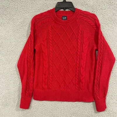 GAP Sweater Womens Medium Green Fisherman Crew Neck Chunky Knit Cotton - Image 1 of 4