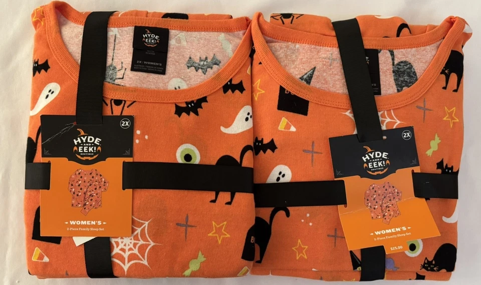 Women's Halloween Matching Family Pajama Set BOO Ghost Bat -Hyde & EEK Size 2X