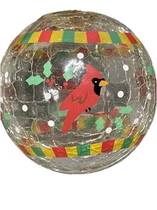 Russ Berrie Cardinal Crackle Glass Christmas Holiday Ornament Gold Tone Top - Picture 1 of 4