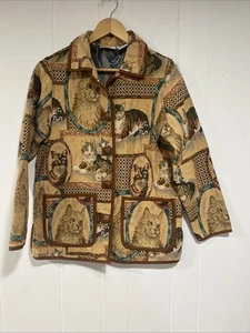 Blair Katze Gobelin Jacke Chore Mantel Kätzchen Knopf 90er Y2k Damen M Vintage - Bild 1 von 8