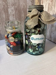 6 LBS Vtg/Modern Colorful Mixed Buttons Sewing Craft & Vintage Ball Jar FREE S/H - Picture 1 of 10