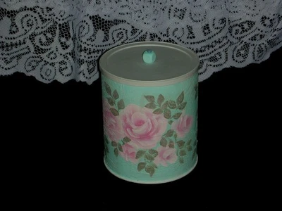 CONTENEDOR DE RECUERDO redondo 5X6" ej hp shabby chic granja pintado a mano bx67 Foto 1 de 4