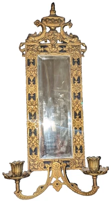 Aplique de pared 2 velas espejo biselado latón bronce #"3502" Bradley & Hubbard de colección Foto 1 de 4