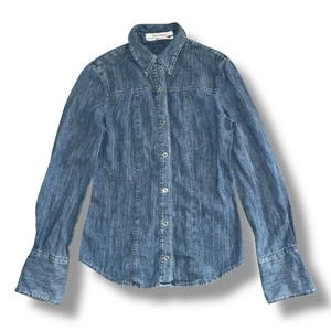 Another Tomorrow Chambray Slim Shirt Snap Button Blue Wash Woman’s 6 US 42 IT - Picture 1 of 11