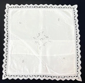 Pair (2) White 14" Square Battenburg Lace 100% Cotton Pillow Shams/Covers - Picture 1 of 5
