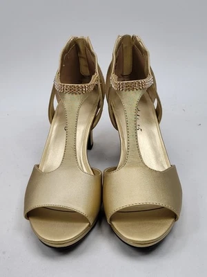 Sandália feminina Easy Street salto flash, cetim dourado, tamanho 10M - Imagem 1 de 4