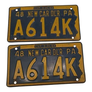 1948 Pennsylvania New Car Dealer License Plate Matched Pair PA Penna A614K Set - Picture 1 of 5