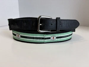 Cherry Hill Club Men’s Golf Belt 42 Woven Canvas Ribbon Logo Leather Trim Preppy - Picture 1 of 9