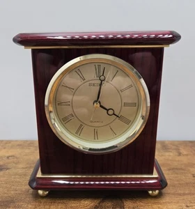 Seiko Wooden Mantel Clock High Gloss Cherry Red Japanese Movement Vintage VGC - Picture 1 of 22