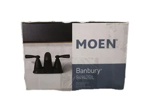 MOEN Banbury 4 in. Centerset Double Handle Low-Arc Bathroom Faucet Matte Black - Picture 1 of 2