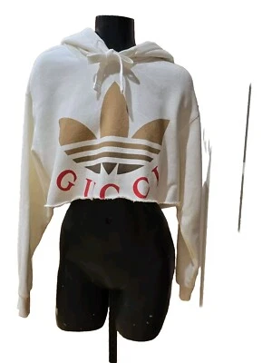 GUCCI x Adidas Logo Blanco Recortado Sudadera con Capucha Talla XS Extra Pequeña o Pequeña Foto 1 de 4