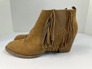 American Eagle Cow Suede Leather Brown Fringe Women’s Ankle Boots Sz 9 Booties - Picture 1 of 6