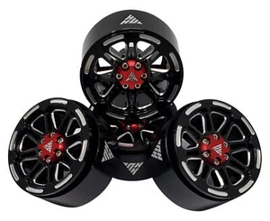 NHX RC 1.9" Aluminum Beadlock Crawler Wheels Rims - Black / Red 4pcs - Picture 1 of 5