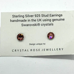Stud earrings Swarovski crystal pink 925 Sterling silver Stud earrings on card - Picture 1 of 9