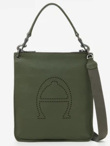 $248 NWT ETIENNE AIGNER STELLA LEATHER LOGO CONVERTIBLE HOBO CROSSBODY ARMY GREE - Picture 1 of 10