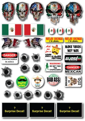 DECALS BY HALEY 36x Mexican American Hard Hat Helmet Sticker Decal Skull Construction Tool Union