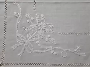 Tovaglia ricamata a mano in misto lino 12 posti gran misura 185x355 cm - Picture 1 of 12