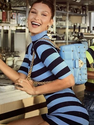 Vestido Michael Kors Rayas Cuello Alto Frotado Talla M Azul Pacífico Sur Foto 1 de 4