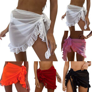 Women See Through Sarong Dress Bikini Bottom Cover Up Warp Mini Skirt Beachwear
