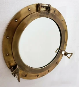 Antique Brown Finish Canal Boat Porthole-Window Ship Round Mirror Home Decor - Picture 1 of 5