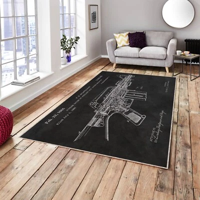 AR 15 Decoration Area Rug, AR-15 Patent Rug for Living-room, Gun Decoration Rug - Image 1 of 4