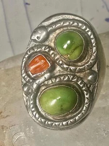 Navajo Snake ring turquoise coral band size 11.50 sterling silver women men - Picture 1 of 14