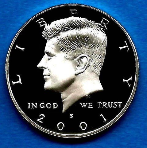 2001 S Silver Proof Kennedy Half Dollar- Gem Proof-Deep Cameo-90% Silver Cover