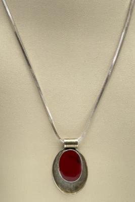 925 Sterling Silver 18" Snake Chain Necklace w/ Dyed Red Turquoise - Image 1 of 4