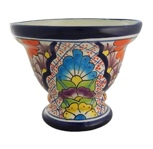 Mexican Ceramic Sunflowers Footed Planter Pot Garden Hand painted Talavera # 29 - Picture 1 of 1
