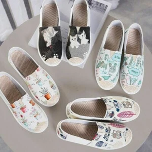 Women🔥Ladies Flossy Style Slip on Flat Canvas Shoes Casual Slider Pumps Loafers - Picture 1 of 36