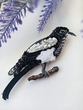 Amazing Magpie Unique Embroidered Beaded Brooch handmade jewelry