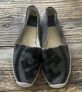 Alpargata Plana Negra 9 Tory Burch Lonnie Logo Tejido Cuero Tweed Doble-T Logo - Imagen 1 de 9