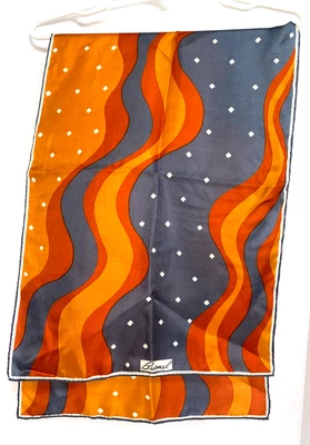 Vintage BURMEL Orange/White/Gray Silk Scarf - Image 1 of 3