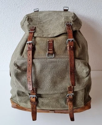 Robuster, alter Schweizer Armee Rucksack, Segeltuch & Leder Original 1958, Nr.29 - Bild 1 von 4