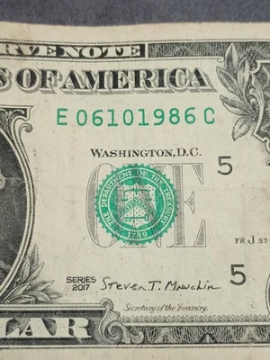 🎉2017 $1 E RICHMOND BEP TRUE BIRTHDAY NOTE JUNE 10 1986 (E06101986C)🎇 - Image 1 of 4