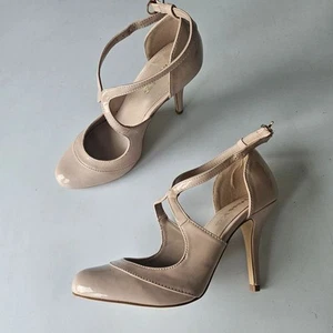 Kurt Geiger Miss KG high heel sandals beige 38 5 patent new flesh colour strappy - Picture 1 of 10